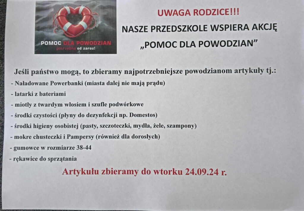 Plakat dotyczący akcji Pomoc dla powodzian