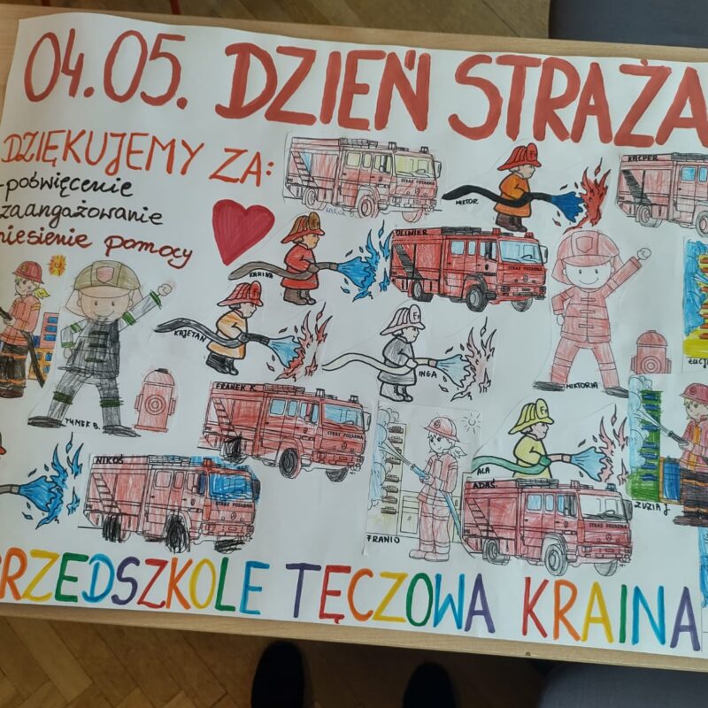plakat przygotowany przez dzieci dla strażaków